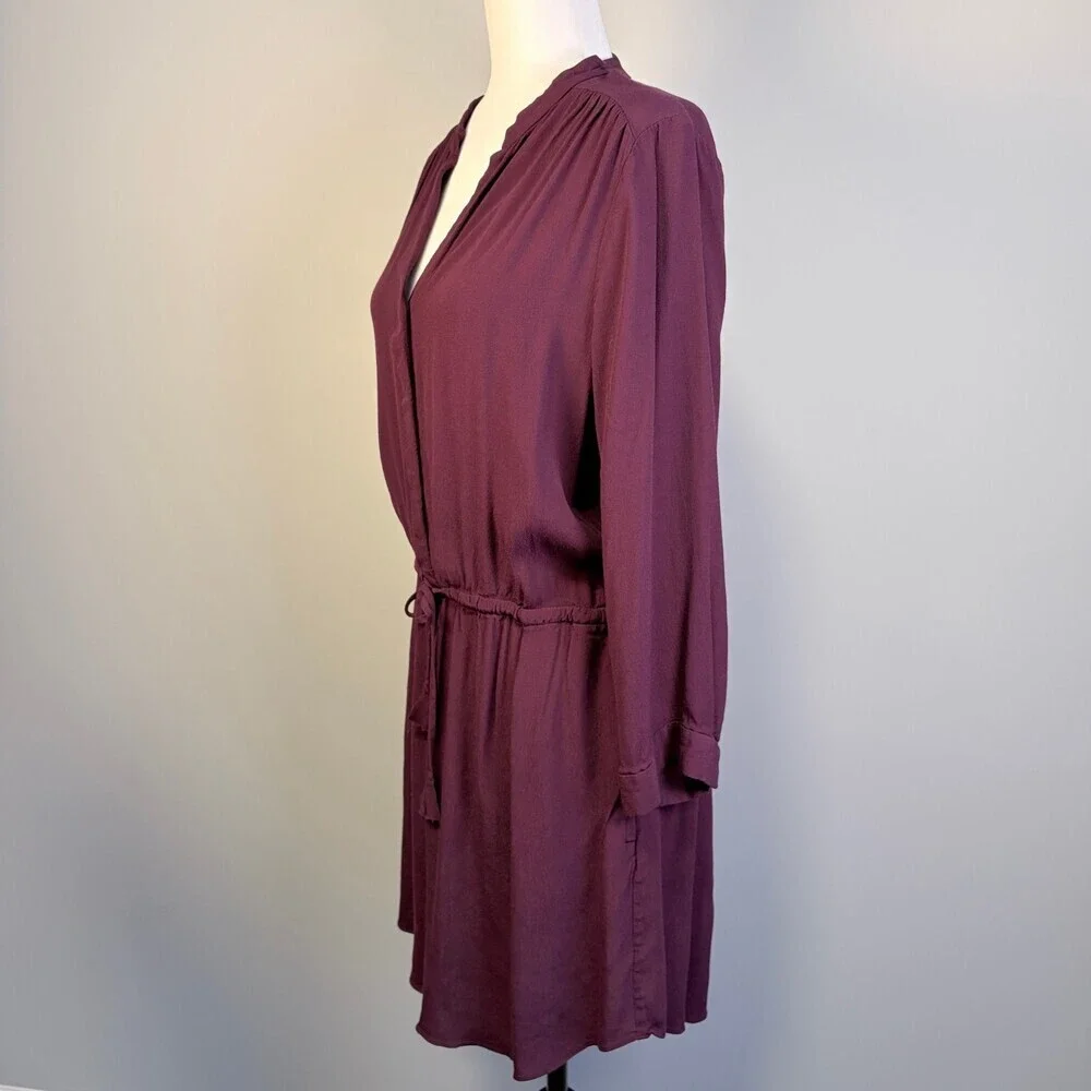 Babaton Shirt Dress Long Sleeve Tie Waist Corporate Girlie Burgundy Size Large - Picture 12 of 13